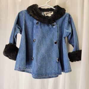 Blooz Vintage 90s Denim Swing Jacket with Black Fleece Collar & Cuffs, 2T
